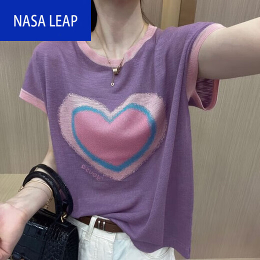 简方位夏季心形薄款竹节棉短袖女2023夏季百搭气质纯棉t恤 2694灰色竹节棉t恤 均码  M 建议85-100斤