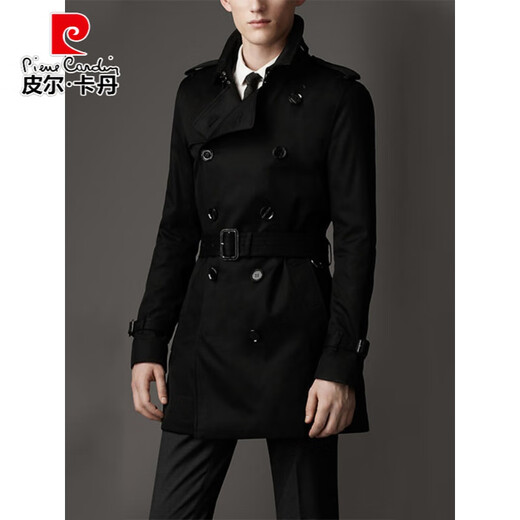 Pier Cardin Spring и осенний бизнес-Trench Coat Новый корейский стиль модный случай повседневной мужской британский молодой длина длина длина длина длина подростка темно-синий 180/92A XL