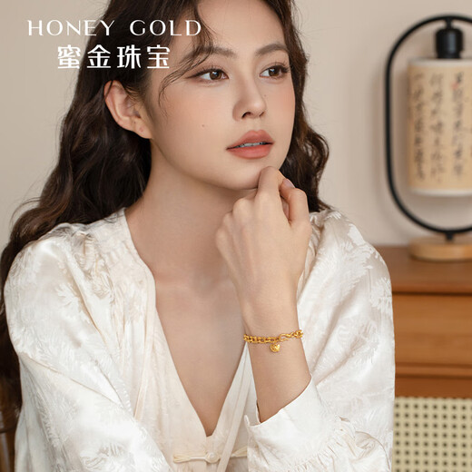 
HONEYGOLD Honey Gold Jewelry Gold Bracelet Foot Gold Ancient Handmade Gold Square Realm Large Hand Garment HGA1513 Working fee 675 yuan/piece 21.27g 19cm