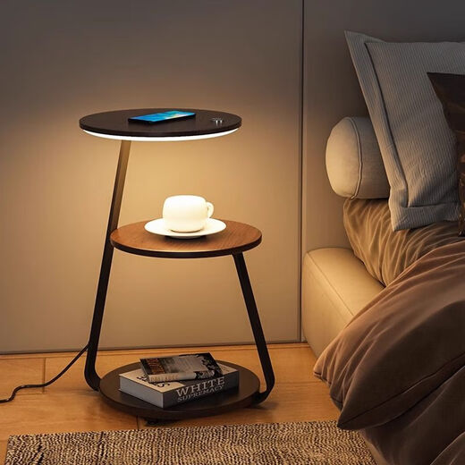 Zhong Shuai's bedroom multifunctional bedside table lamp cabinet lamp floor-standing atmosphere lamp retro light luxury master bedroom wireless charging integrated silver + log infinite dimming + wireless charging