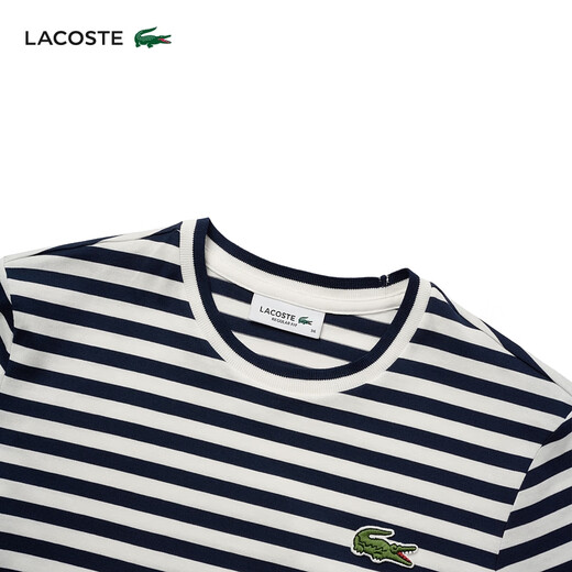 LACOSTE法国鳄鱼女装圆领时尚宽松撞色条纹休闲长袖T恤|TF9207 HHW/藏青色 S /160