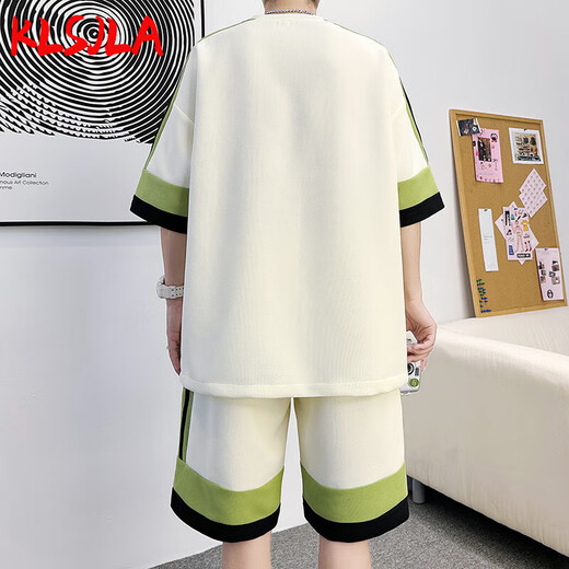 Klsjla Casual Suit Men's Summer Trendy Brand Ice Silk Sports Short à manches courtes Suit pour hommes Un ensemble avec de beaux adolescents DT681 Metter White Suit L 175 (environ 120-145 Jin [Jin est égal à 0,5 kg] peut être usé)