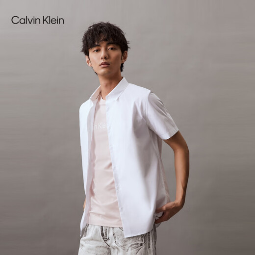 
Calvin Klein Jeans Summer Men's Leisure Commuter ck Embroidered Letter Comfortable Short Sleeve Shirt Jacket J324459 YAF-Moonlight White M
