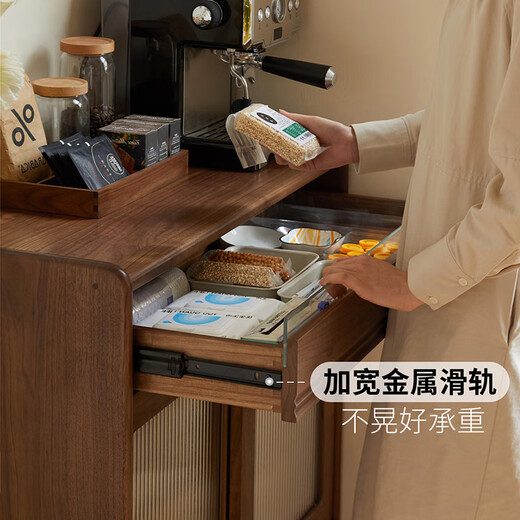 Genji Muyu solid wood sideboard modern simple storage cabinet black walnut cupboard tea cabinet living room side cabinet 0.85 meters