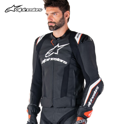 Alpinestars MISSILE V3 a星摩托车皮衣骑行服机车服防摔骑行皮夹克 黑红荧光暗红1365 56