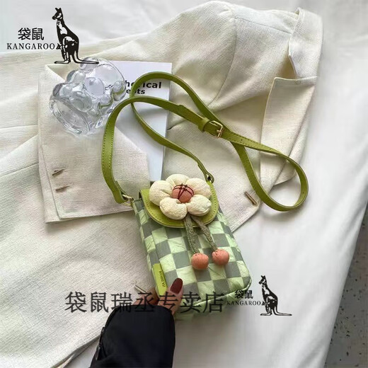 Kangaroo summer sense niche canvas bag summer walking small bag women's bag 2024 new mini crossbody mobile phone bag green spot quick delivery jd