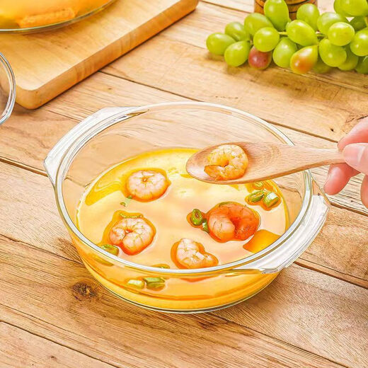 High temperature resistant microwave oven with lid, transparent high borosilicate glass steamed egg custard special bowl, double-ear stewed egg cooker steamed egg bowl 1000ml, steamed egg instant noodles glass bowl 1 piece