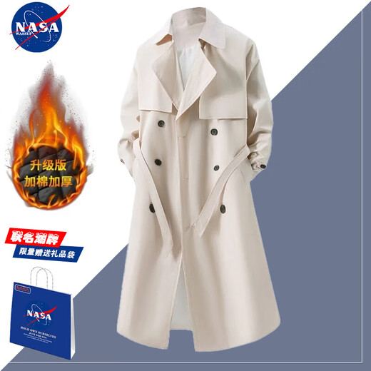 Nasawassup autumn and winter new style double-breasted belt simple windbreaker men's medium-length coat high-end business thickened cotton coat F2068 beige cotton thickened M recommended 90-115Jin Jin equals 0.5 kg