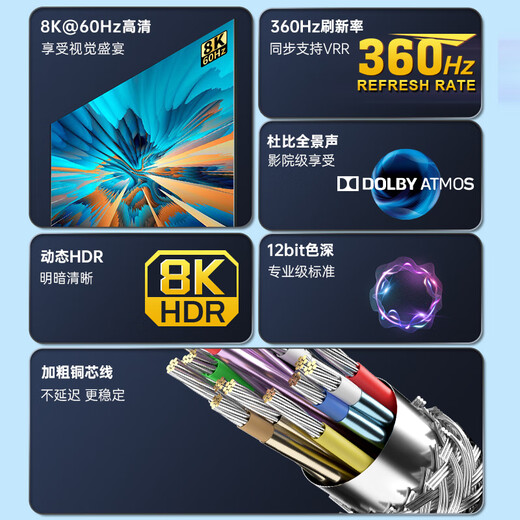 ULT-unite HDMI cable 2.1 version 8K60Hz HD 4K240Hz2K360Hz compatible with 2.0 laptop TV monitor PS5 video cable 2 meters