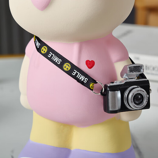 Internet celebrity violent bear cartoon TV wine cabinet living room decoration light luxury high-end ceramic children's piggy bank birthday gift 28cm pink spectacled bear + camera piggy bank