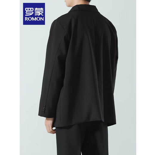 ROMON casual suit jacket men's spring and autumn loose and versatile DK uniform men's high-end handsome light mature style suit black L recommended weight\KG57-66