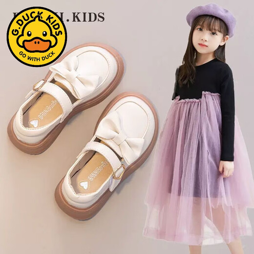G.duck Girls' Leather Shoes 2026 Spring and Autumn New Children's Shoes Little Girls Princess Shoes Soft Soled Western Style Shoes Performance Shoes Black 28 Inner Length 17.8cm