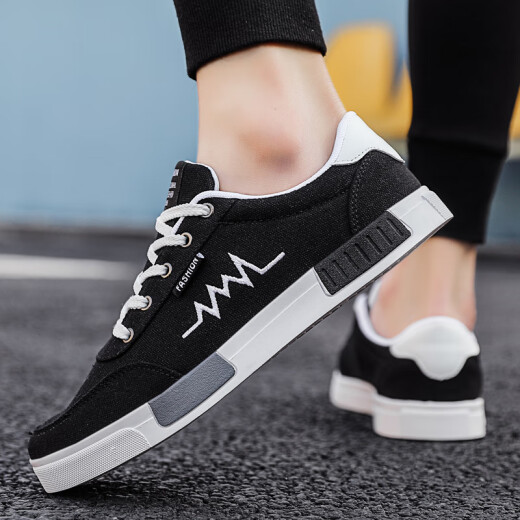 Wang Zhibu (Wangzhibu) Schuhe Herren 2025 Neue Herren -Leinwandschuhe koreanische Stil Sportlosen Schuhe Male Studenten personalisierte bequeme Schuhe 6636 Schwarz und Weiß 44