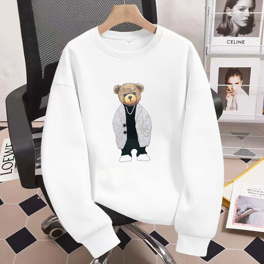 Kuraishi Kazuki trendy brand high-end fashion bear sweatshirt men's autumn and winter new loose round neck long-sleeved jacket for men black XL