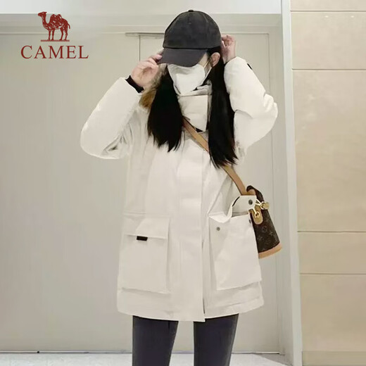 Camel (CAMEL) outdoor extreme cold parka workwear fur collar couple's down jacket warm and thickened mid-length coat