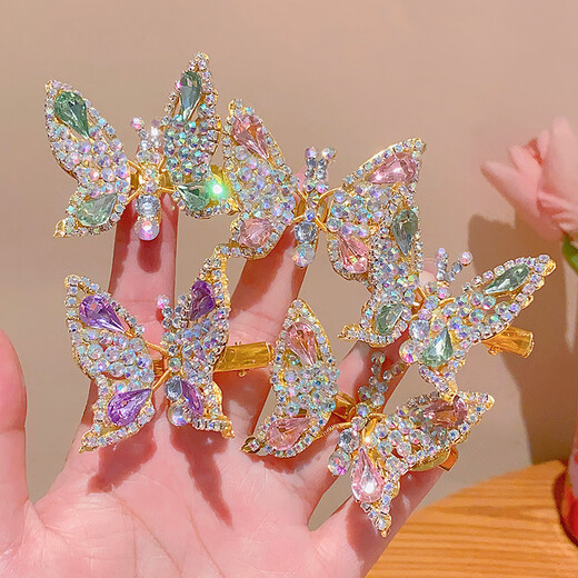 2025 NUEVA MUNTA MANDERÍA CUBE DE MANDERÍA Rhinestone Rhinestone tridimensional Cabezal de las chicas de la cabeza Central de las niñas Accesorios para el cabello de mariposa púrpura