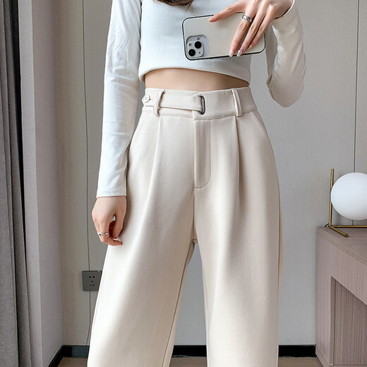 Fashimu 2024 Velvet verdickte Wollhosen mit weitem Bein für den Herbst und Winter, kleine, mit geradlinigen Bein wachsende Hoch-T-Hose für Frauen 6636 Kaffeefarben klein 2xl empfohlen 131-140jin [Jin gleich 0,5 kg]