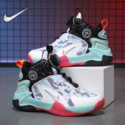 Zapatillas de baloncesto para niños de marca rota 2025 Nuevo botón giratorio AMPLIOS AMIGA DE LA MILDA CHATOS DE MEDILLA DE LA MESH ESTUDIANTE OL9188 White Moon Black [Mesh] 34