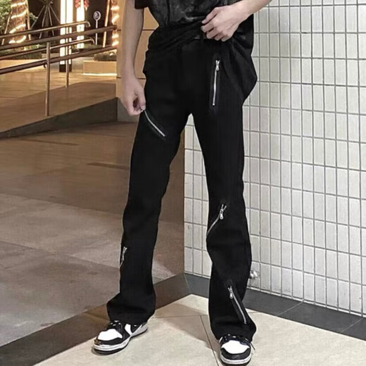 7 high-quality American retro jeans men's 2024 new zipper design and fashionable and handsome versatile casual wide-leg trousers DDD-653 black XL