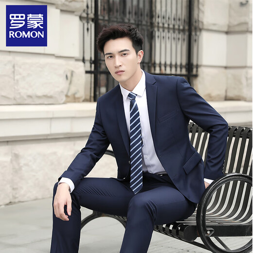 Romon Suit Men's Casual Suit Men's Suit Blazer Slim Groom's Best Groom Wedding Business Professional Clothes Black Double Button (Top) 2XL /180[130-145Jin[Jin equals 0.5 kg]]