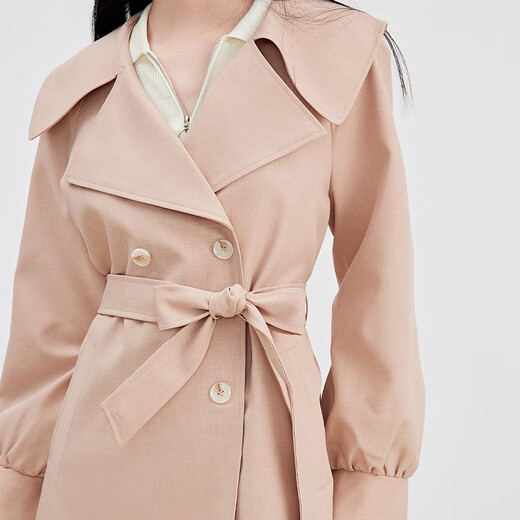 Qiushui Yiren simple lapel anti-wrinkle windbreaker 2026 spring new women's urban sense fashion modern jacket pink orange S