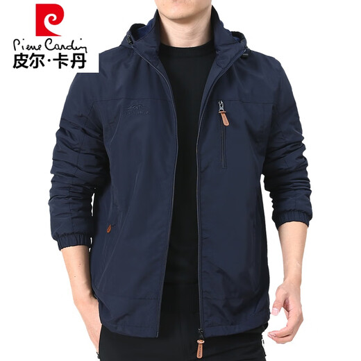 皮尔卡丹（pierre cardin）冲锋套外套男春秋男款户外美式防风防水风衣男装男士秋装运动夹克 深蓝9888 不加绒 M