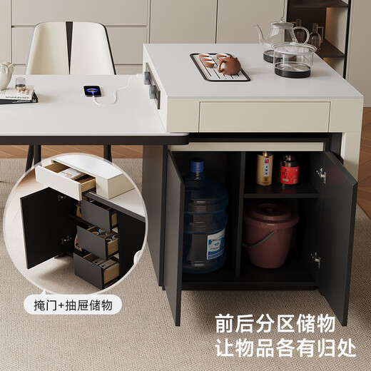 Fengzhiyi 2024 New Modern Simple Island Table Integrated Retractable Island Table Rock Slab Middle Island Table Home Use CT37 Retractable Island Table (Including Cabinet) - Single Dining Table 1.8m (Track Socket + Double Hole Tea Stove)