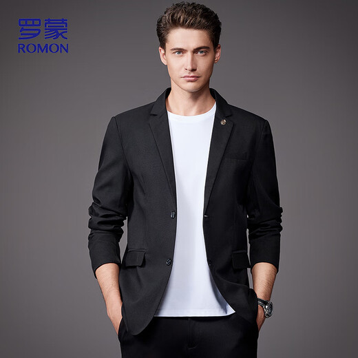 ROMON suit men's fashion two-button single suit men's jacket business casual suit men YT2088 black XL