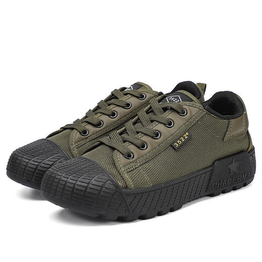 3517 Jiefang shoes men's non-slip and wear-resistant construction site work farmland military training labor insurance shoes low-top canvas breathable deodorant rubber shoes military green 38