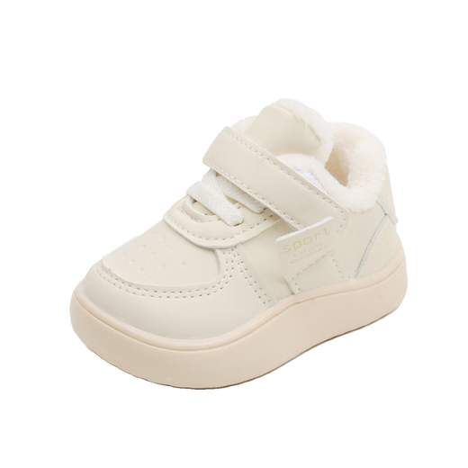 YEEHOO FASHION Ying's baby plus fleece shoes 03 years old warm toddler shoes soft sole autumn and winter baby warm toddler shoes large cotton shoes thick plus fleece Mino white 12 cm inner length 17 size