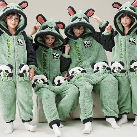 Junge Liebeswörter Eltern-Kind-Pyjamas Herbst- und Winter-Strampler Langarmed Koralle Velvet Family Drei- und Vier Familiendekoration Kinder-Hauskleidung ypf3894 Panda One Size Kinder 16 Größe (135-145 70jin [Jin gleich etwa 0,5 kg]))