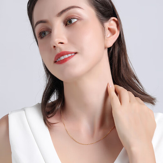Yongsi quality 18k rose gold necklace 18K gold women's O-shaped chain clavicle chain plain chain AU750 yellow l gold color gold K yellow l gold thick about 0.8mmx40cm
