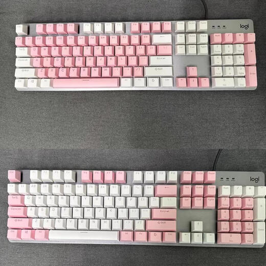 
logitech original new Logitech K845 mechanical keyboard key cap original translucent two-color pudding cherry blossom black gray key cap pink and white mixed color key cap set 104 keys No