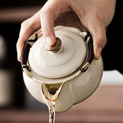 Tangfeng tea set set, high-end Ru kiln open-piece hand-caught pot, lid, bowl, tea cup, complete set with tea tray, special tea set for making tea and entertaining guests, rose-colored melamine quiet window, small + dundun hand-caught pot, 9 pieces