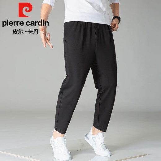 皮尔卡丹（pierre cardin）男士哈伦裤宽松内抽绳百搭小脚潮流新款萝卜裤弹力运动九分休闲裤 夏季黑色 薄款 2XL 150-165斤