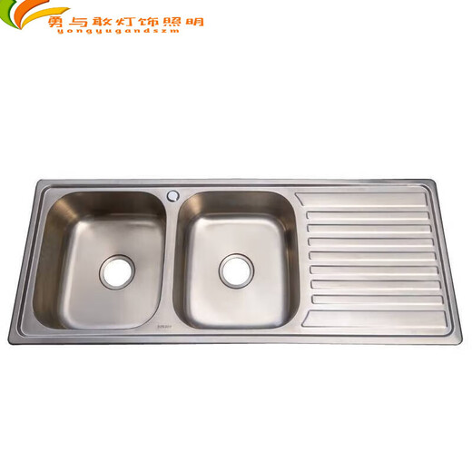 君默304不锈钢水槽双槽加长带解冻板不锈钢台盆一体拉伸洗菜盆S12048