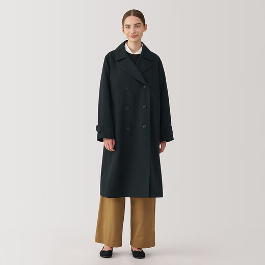 Женский стиль Muji, нелегко получить воду, двухбортное пальто, ветряная куртка, средняя осень, черная S 155/80A