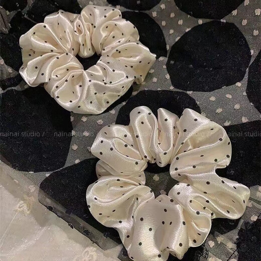 French satin polka dot large intestine retro gentle hair ring high elastic ball scalp hair rope headband new satin polka dot 1 pack