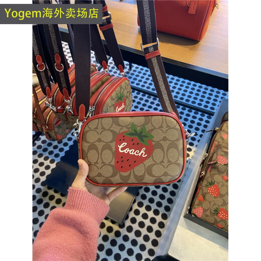 蔻驰（COACH）木木北奥莱24新JAMIE椭圆牛皮斜跨女款相机包 19. C9926 深棕老花红拼 MINI