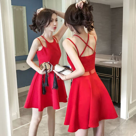 Yijingxuan 2025 new sexy women's Korean version of the short person inS wind skirt slim camisole dress summer night shop main picture M 90-105jin [equal 0.5 kg]