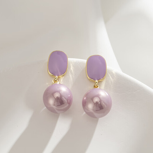 Sili Korean temperament socialite purple pearl earrings female sweat Internet celebrity trendy fashion versatile ear clip without piercing 1029 purple pearl mosquito coil ear clip