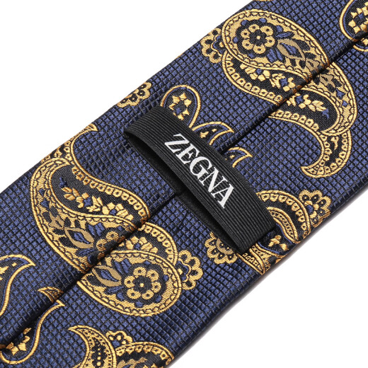 杰尼亚（Zegna）男士丝质领带父亲节礼物男 Z5D34TA5 1P8 YE1 海军蓝色多色刺绣图案