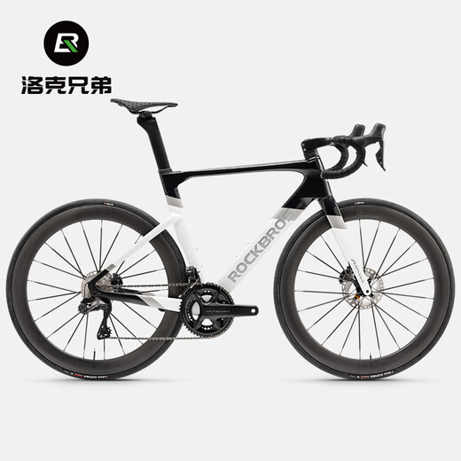 洛克兄弟碳纤维公路车UT电变套件105套轻量内走线碟刹气动自行车 黑银白（禧玛诺R7170套件） 定制尺寸联系客服