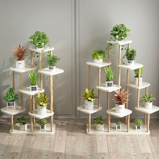 Soporte de flores para balcón de flores balcón nuevo estilo chino mesa de flores decoración interior sala de estar de múltiples capas ventanas suculenta bote de flores estante de pollo tridimensional estante de flores de madera de madera de siete capas
