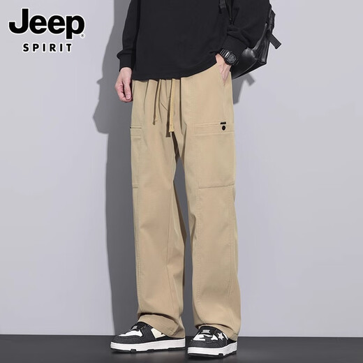 JEEP SPIRIT高档机能工装裤子男士秋冬款加绒加厚直筒伞兵运动休闲长裤男 9856军绿色 加绒 L 推荐【111-120斤】