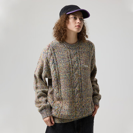 Vision Street Wear Oficial American Retro Mixing Jacquard Loose Round Neck Sweater Sweater para hombres y mujeres Beige M