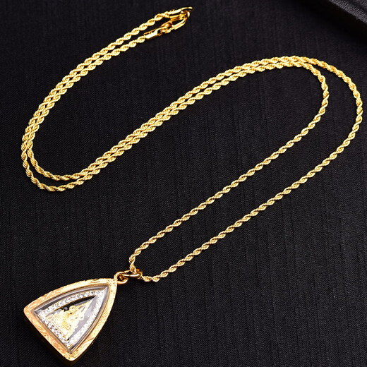 Junbu Thai Buddha amulet chain 18K gold thin chain pendant sweater necklace color-preserving mini small Buddha amulet chain 18K gold thin chain Buddha amulet chain 60lm