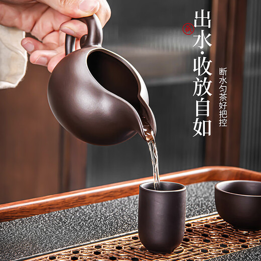 Xiangye Zisha Kung Fu Tea Set Light Luxury High-end Home Office Reception Ceramic Tea Bowl Teacup Tea Tray Black Zisha Xishi Pot 11-piece Set + Rosewood Color Palette