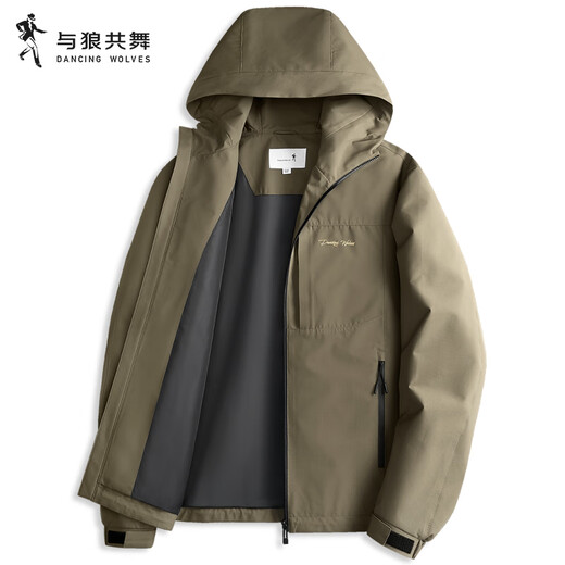 Dances with Wolves Light Outdoor Velvet Hooded Jacket Men's 2025 Autumn New Commuting Casual Youth Warm Jacket 1043 Khaki 701 L (175)