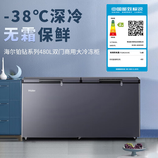 海尔（Haier）风冷无霜冰柜家用200/300/480升以上大容量零下38℃超低温柜一级节能省电大冷冻卧式冷柜国补20% 480L 无霜【大容量双开门】约冻675斤肉